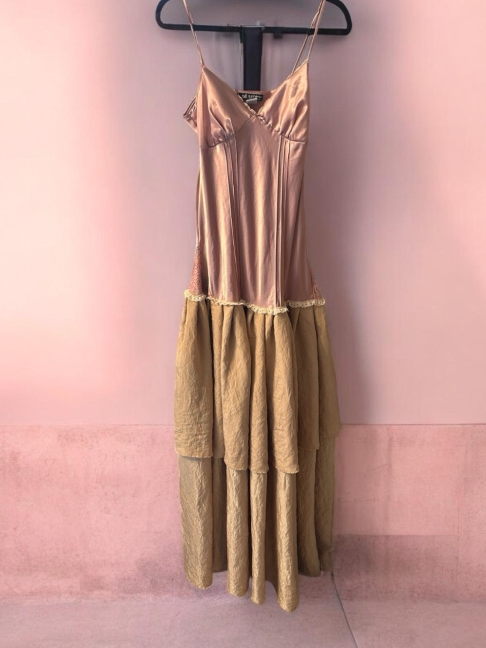 Self Esteem Blush Pink and Tan Satin Tiered Prom Dress size M - Picture 10 of 10